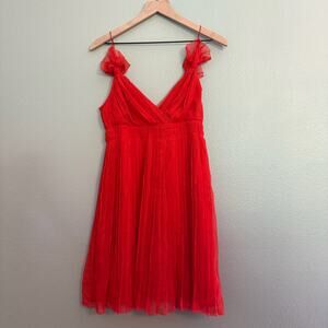 new club monaco red pleated silk dress size 4